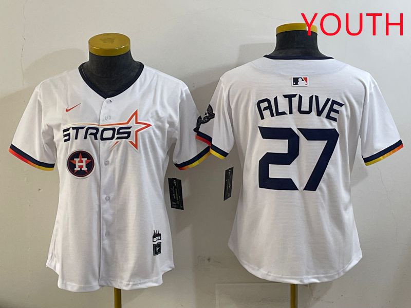 Youth Houston Astros #27 Altuve White three generations Joint Name Nike 2025 MLB Jersey style 11->women mlb jersey->Women Jersey